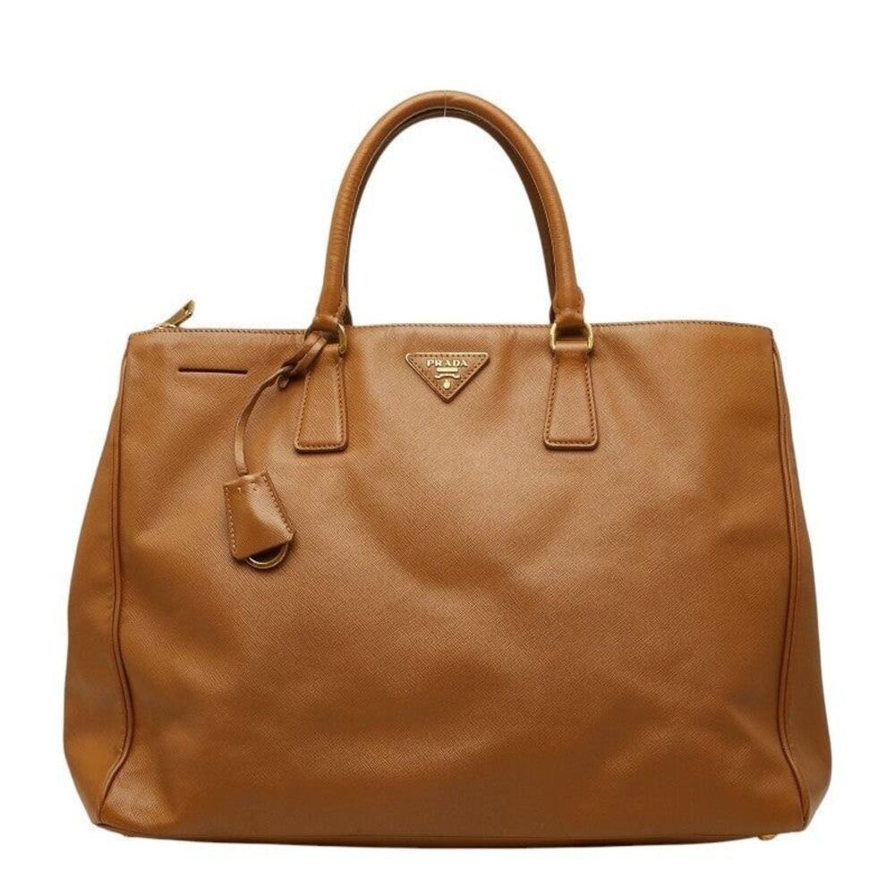 Prada Leather Triangle Logo Plate Handbag Brown